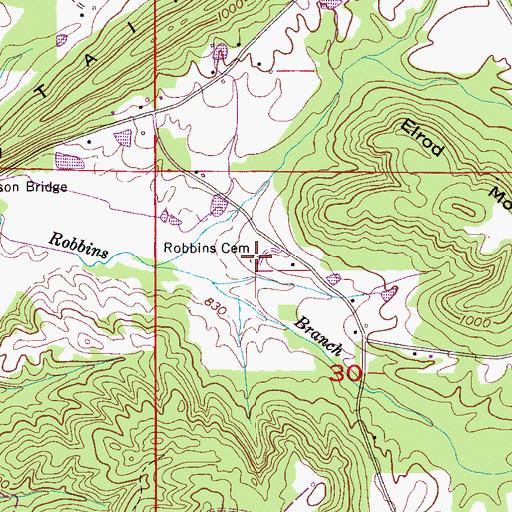 Topographic Map of Robbins Cemetery, AL