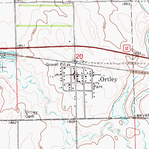 Topographic Map of Ortley, SD
