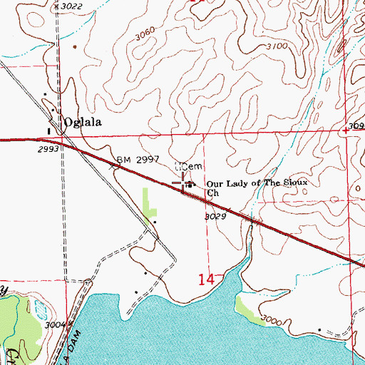 Topographic Map of Our Lady of the Sioux Church, SD