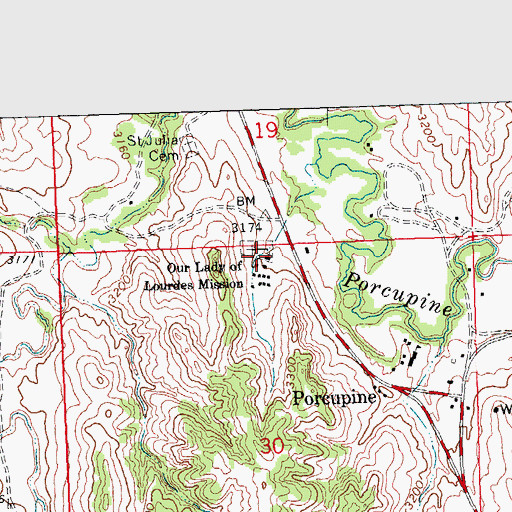 Topographic Map of Our Lady of Lourdes Mission, SD