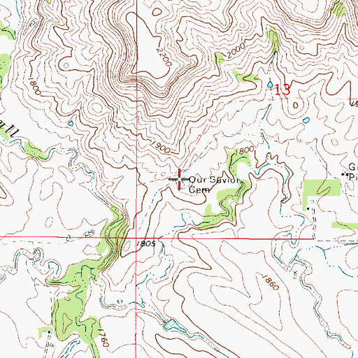 Topographic Map of Our Savior Cemetery, SD