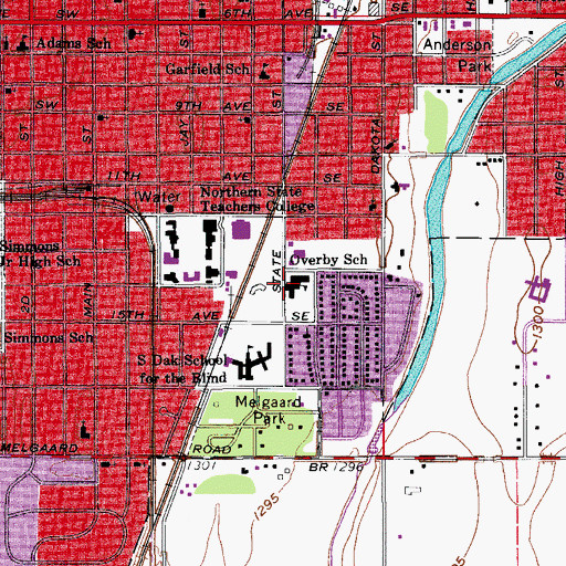 Topographic Map of Overby School, SD