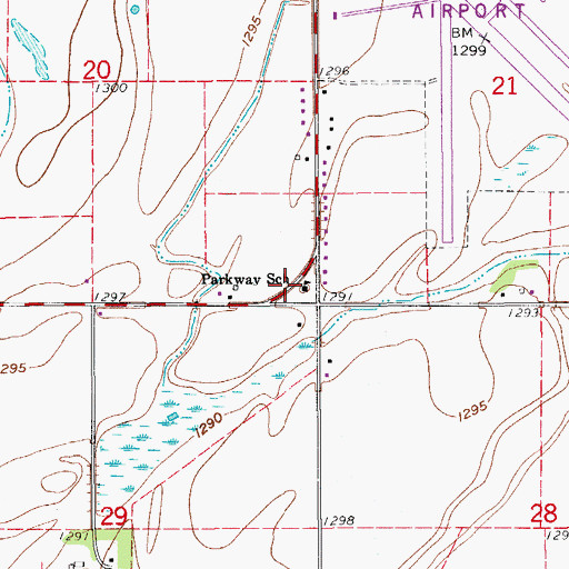 Topographic Map of Parkway School, SD