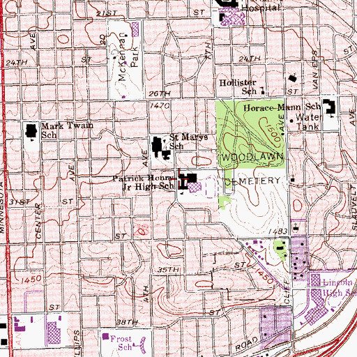 Topographic Map of Patrick Henry Middle School, SD