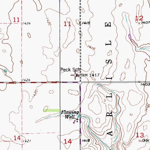 Topographic Map of Peck School, SD