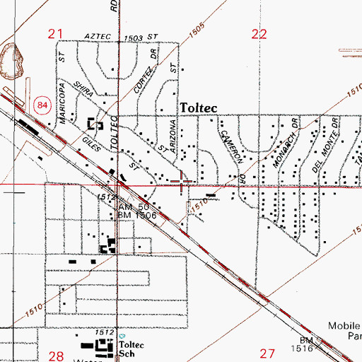 Topographic Map of Toltec, AZ