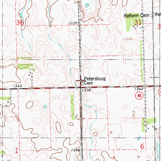 Topographic Map of Petersburg Cemetery, SD