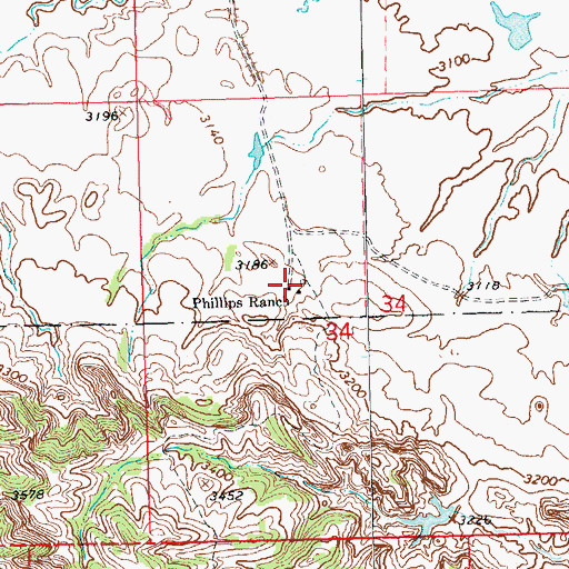 Topographic Map of Phillips Ranch, SD