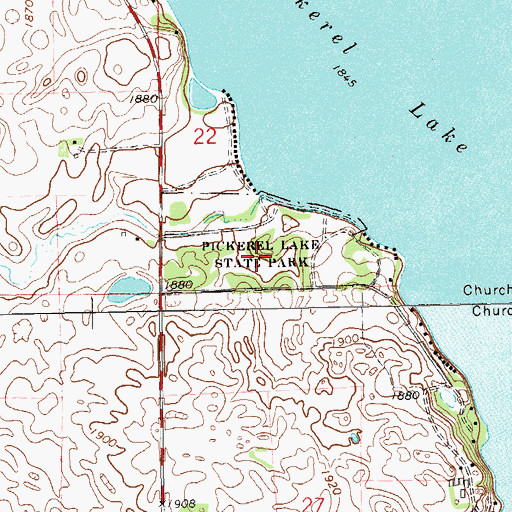 Topographic Map of Pickerel Lake State Park, SD