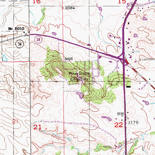 Topographic Map of Pine Slope Cemetery, SD
