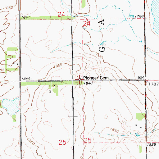 Topographic Map of Pioneer Cemetery, SD