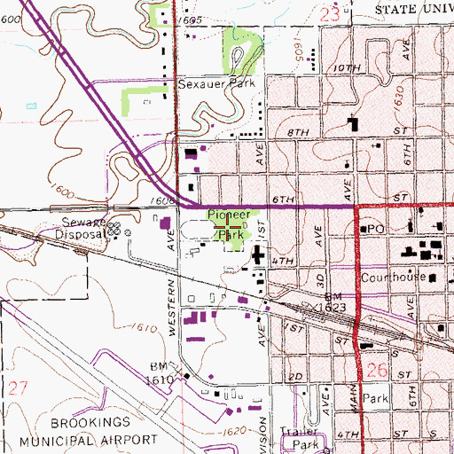 Topographic Map of Pioneer Park, SD