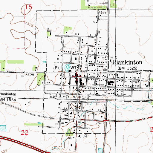 Topographic Map of Plankinton, SD
