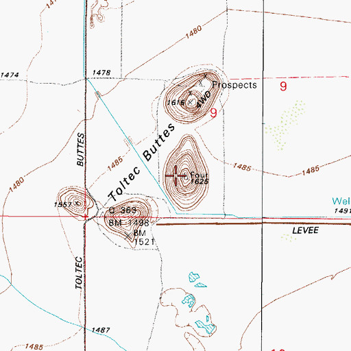 Topographic Map of Toltec Buttes, AZ