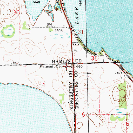 Topographic Map of Poinsett Cemetery, SD