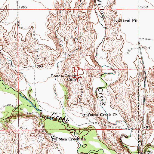 Topographic Map of Ponca Creek Cemetery, SD