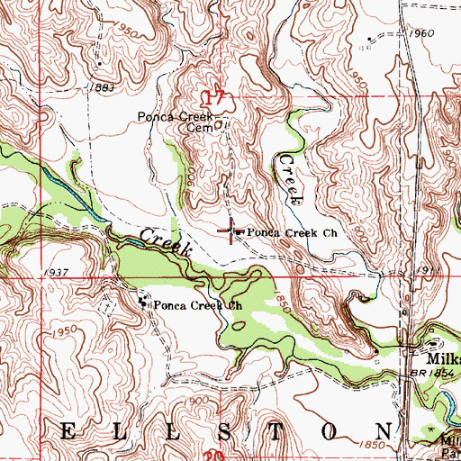 Topographic Map of Ponca Creek Church, SD