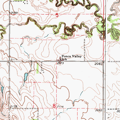 Topographic Map of Ponca Valley School, SD