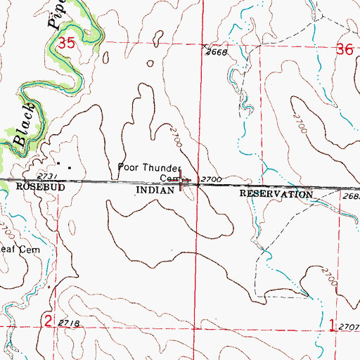 Topographic Map of Poor Thunder Cemetery, SD