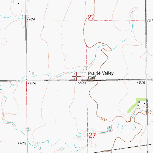 Topographic Map of Prairie Valley Cemetery, SD