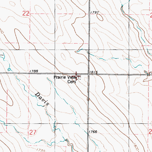 Topographic Map of Prairie View Cemetery, SD