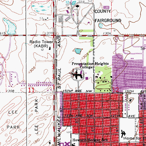Topographic Map of Presentation College, SD