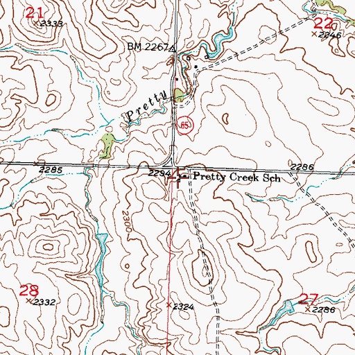 Topographic Map of Pretty Creek School, SD