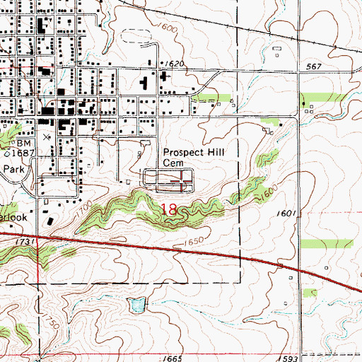Topographic Map of Prospect Hill Cemetery, SD