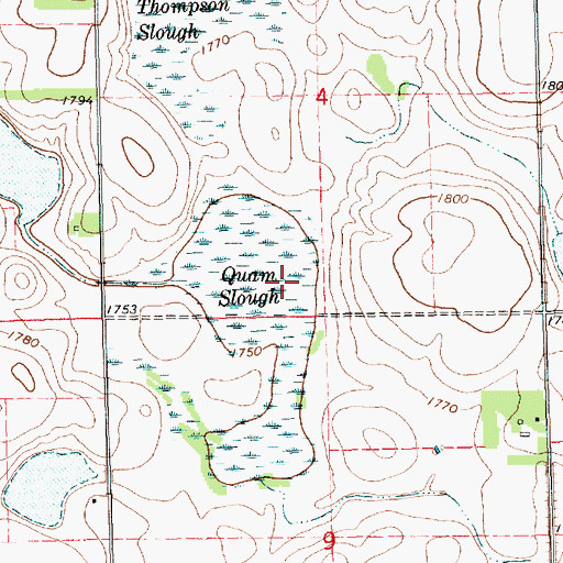 Topographic Map of Quam Slough, SD