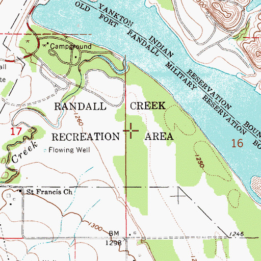 Topographic Map of Randall Creek Recreation Area, SD