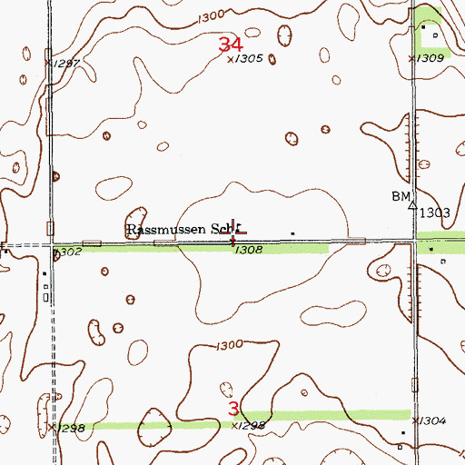 Topographic Map of Rassmussen School, SD