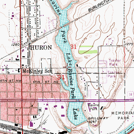 Topographic Map of Ravine Park Lake, SD