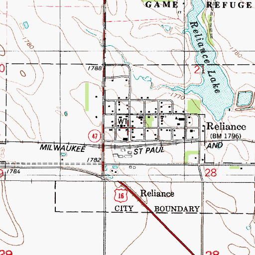 Topographic Map of Reliance, SD
