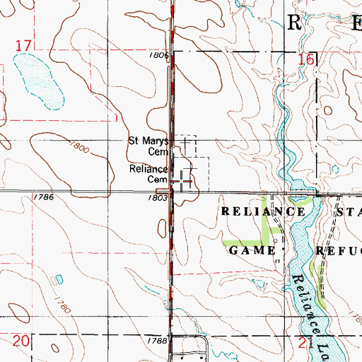 Topographic Map of Reliance Cemetery, SD