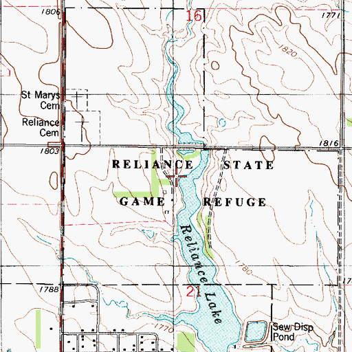 Topographic Map of Reliance State Game Refuge, SD