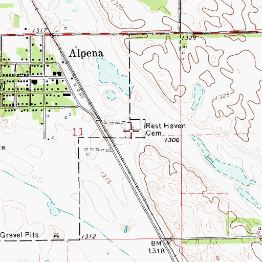 Topographic Map of Rest Haven - Alpena Cemetery, SD