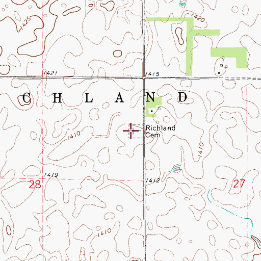 Topographic Map of Richland Cemetery, SD