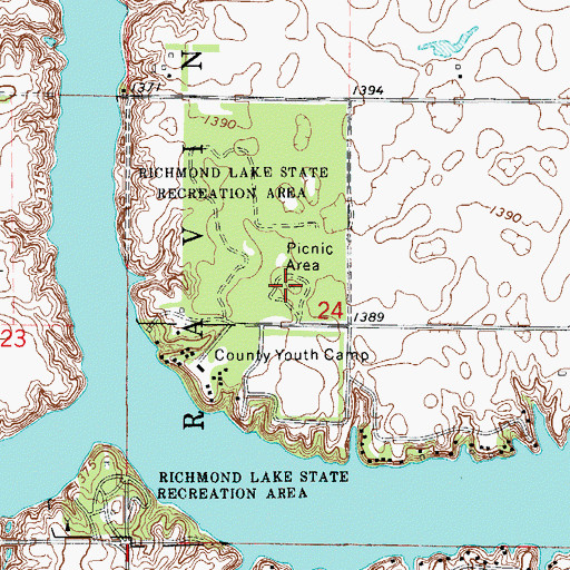 Topographic Map of Richmond Lake State Recreation Area, SD