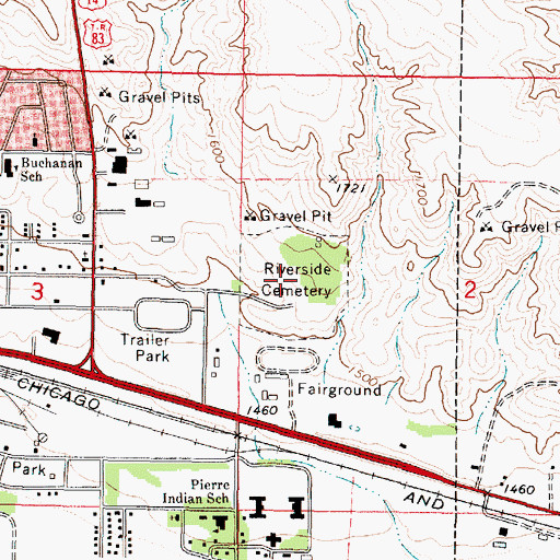 Topographic Map of Riverside Cemetery, SD