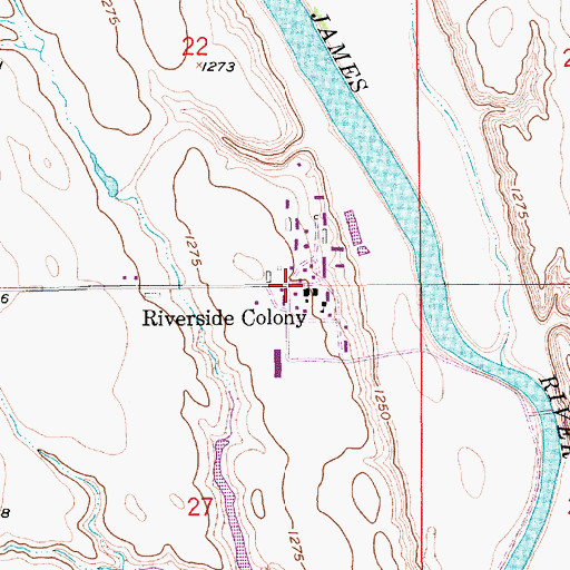 Topographic Map of Riverside Colony, SD