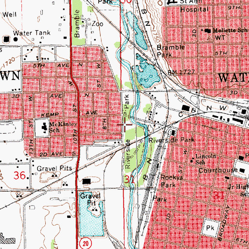 Topographic Map of Riverside Park, SD