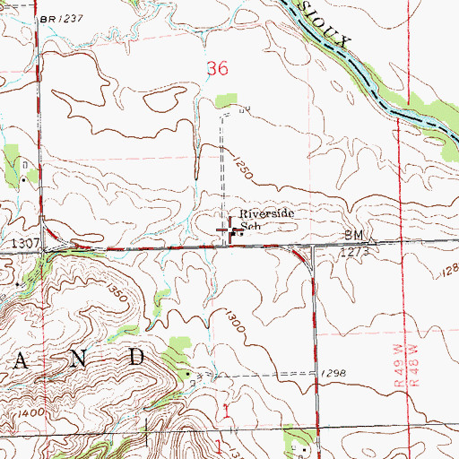 Topographic Map of Riverside School, SD