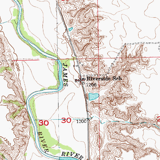 Topographic Map of Riverside School, SD