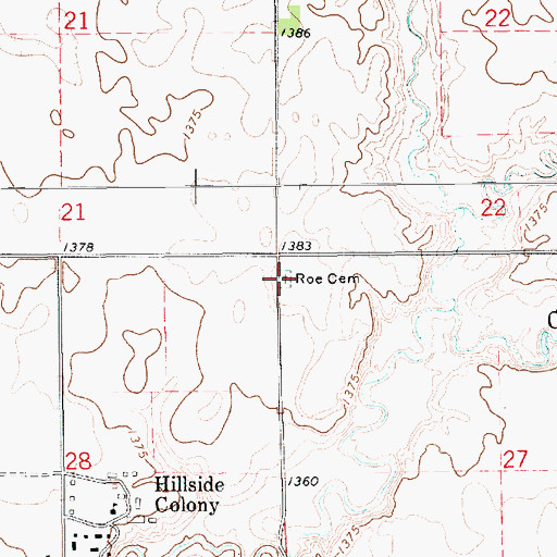 Topographic Map of Roe Cemetery, SD