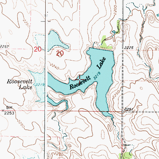 Topographic Map of Roosevelt Lake, SD