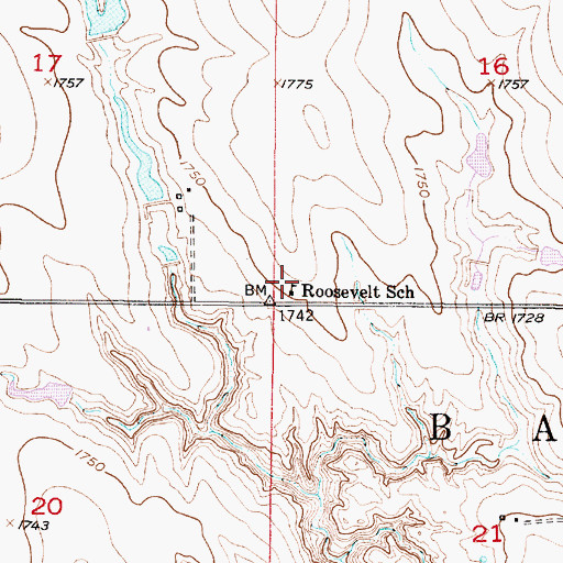 Topographic Map of Roosevelt School, SD