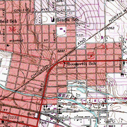Topographic Map of Roosevelt School, SD