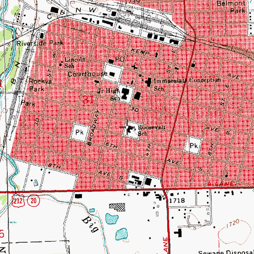 Topographic Map of Roosevelt Elementary School, SD