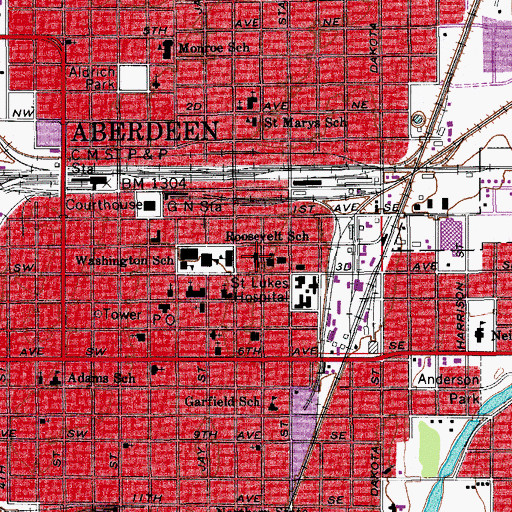 Topographic Map of Roosevelt School, SD