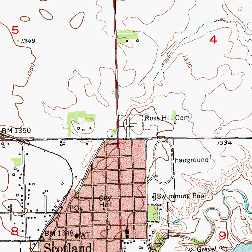Topographic Map of Rose Hill Cemetery, SD